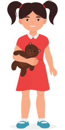 Kid girl holding teddy  Illustration