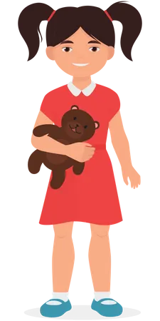 Kid girl holding teddy  Illustration