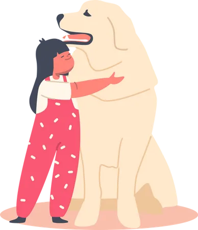 Kid Girl Hug Retriever Dog Illustration