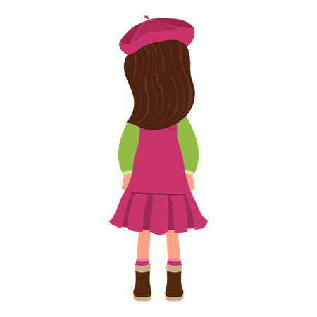 Kid Girl in Red Dress and Beret  Illustration