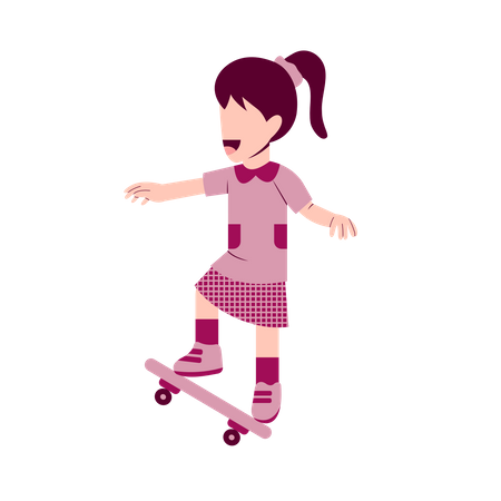 Kid girl playing skateboard  Illustration