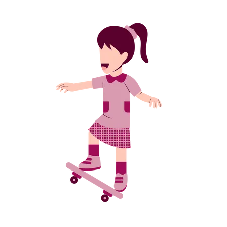 Little Girl Character Playing Skateboard Illustration