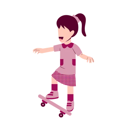 Kid girl playing skateboard  Illustration