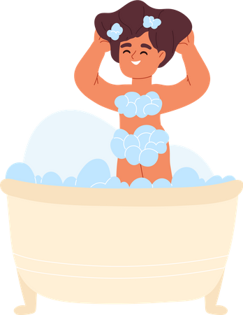 Kid girl taking bath  Illustration