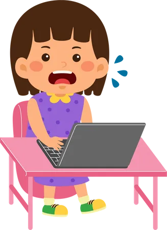 Kid girl use laptop  Illustration