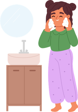 Kid girl washing face  Illustration