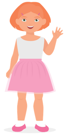 Kid girl waving hand  Illustration