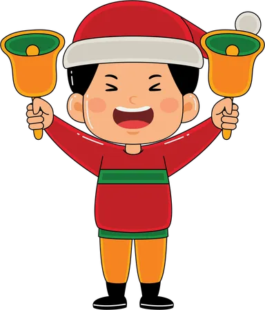 クリスマスベルを持っている子供  イラスト