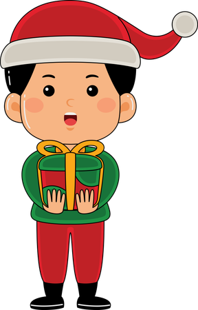 Kid holding Christmas gift  Illustration