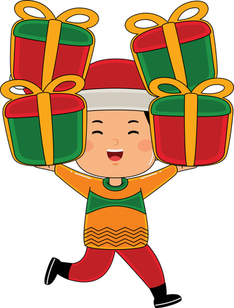 Kid holding Christmas gifts in hand  Illustration