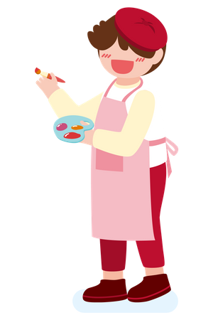 Kid Holding Color Palette  일러스트레이션