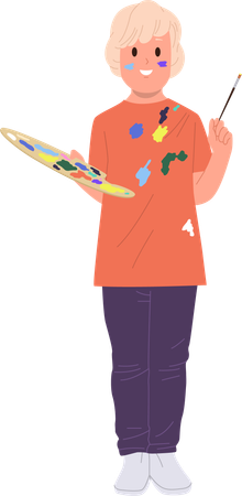 Kid holding colour palette  Illustration