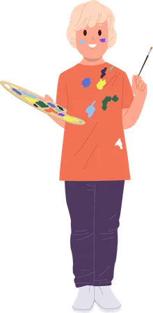 Kid holding colour palette  Illustration