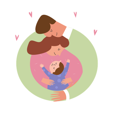 Kid hugging parents  Illustration