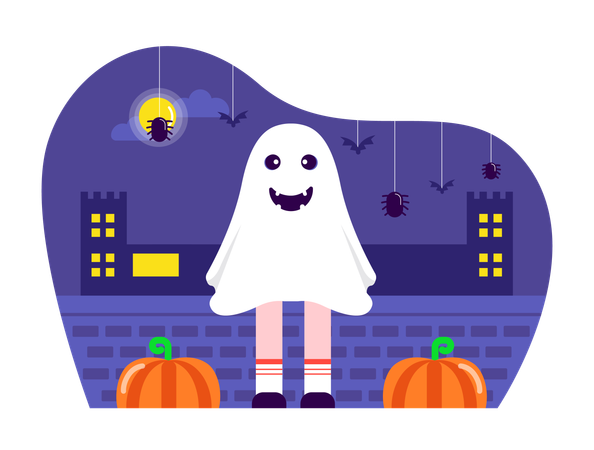 Kid in Halloween Costume  Illustration