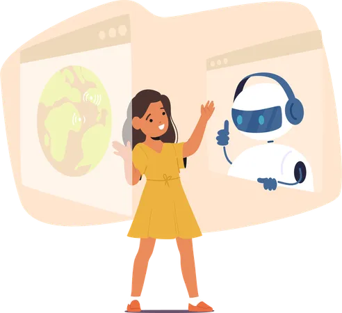 Chatbot Assists Kid In Learning Offering Interactive Lessons Answering Questions And Providing Educational Games To Make The Learning Experience Enjoyable Cartoon People Vector Illustration Illustration