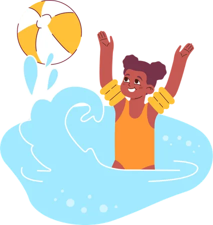 Kid is playing ball in swimming pool  Illustration