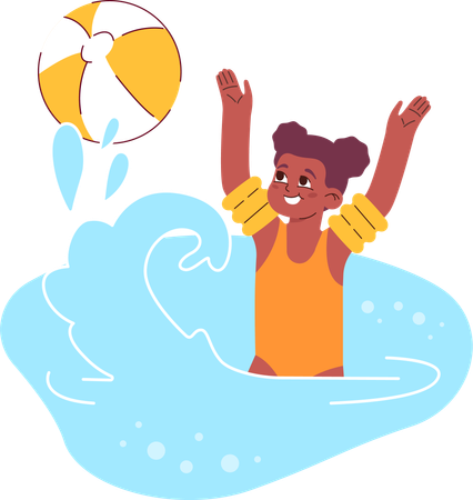 Kid is playing ball in swimming pool  Illustration