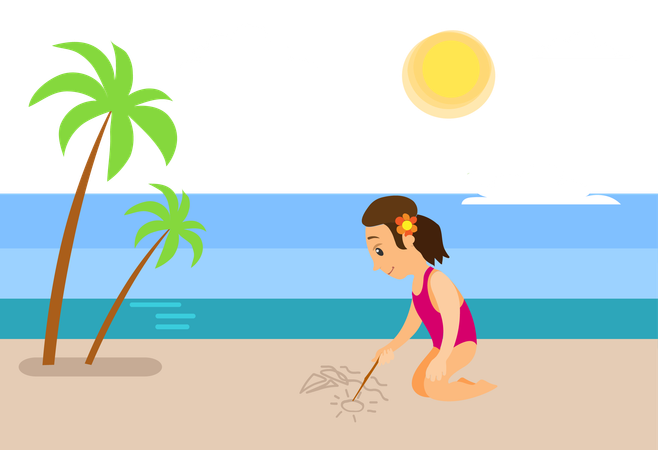 Kid is playing in sand  Illustration
