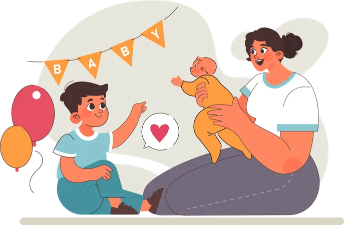 Kid is playing with his younger infant brother  Illustration