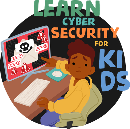 Kid Learning Cyber Security and Developing Skills To Understand Importance Of Privacy  Illustration