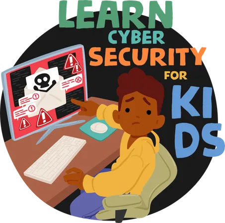 Kid Learning Cyber Security and Developing Skills To Understand Importance Of Privacy  Illustration