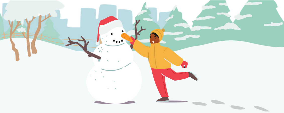 Kid making snowman Illustration