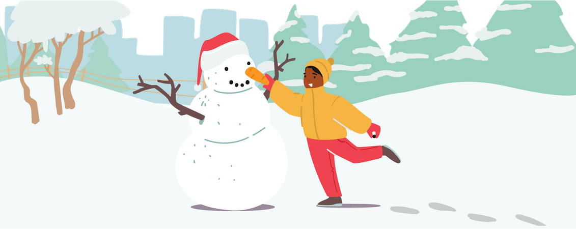 Kid making snowman  Illustration