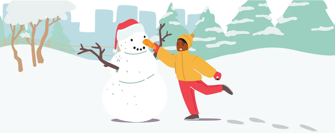 Kid making snowman  Illustration