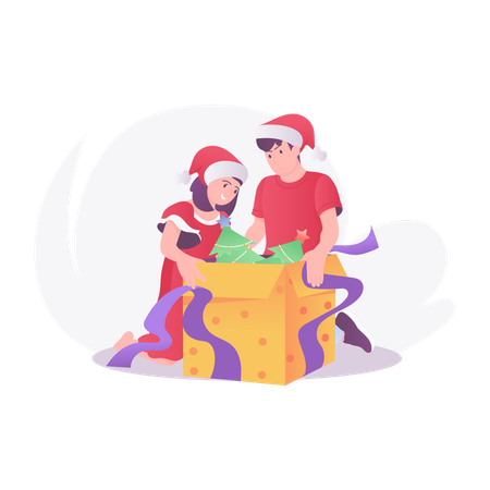 Kid Open Christmas Gift  Illustration