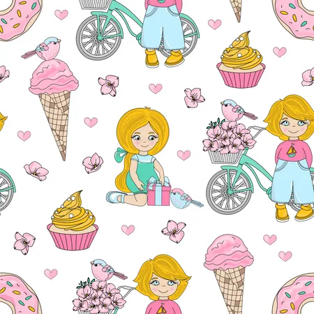 KID PARTY Valentine Day Holiday Children Cartoon Seamless Pattern Vector Illustration For Print Fabric And Digital Paper Illustration