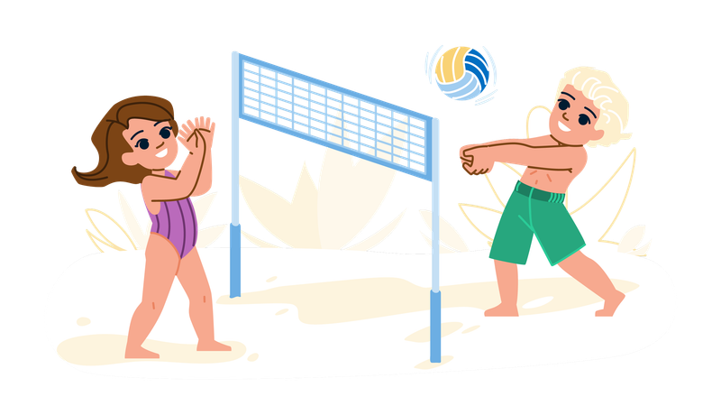 Kid playing beach volleyball  Illustration