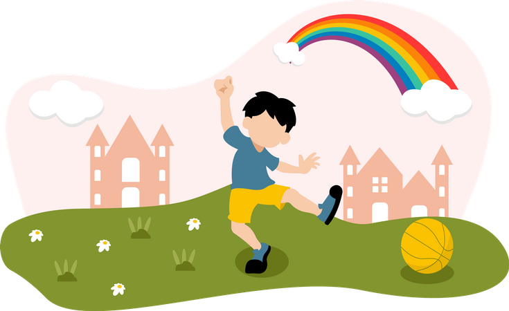 Kid playing football on children's day  Illustration