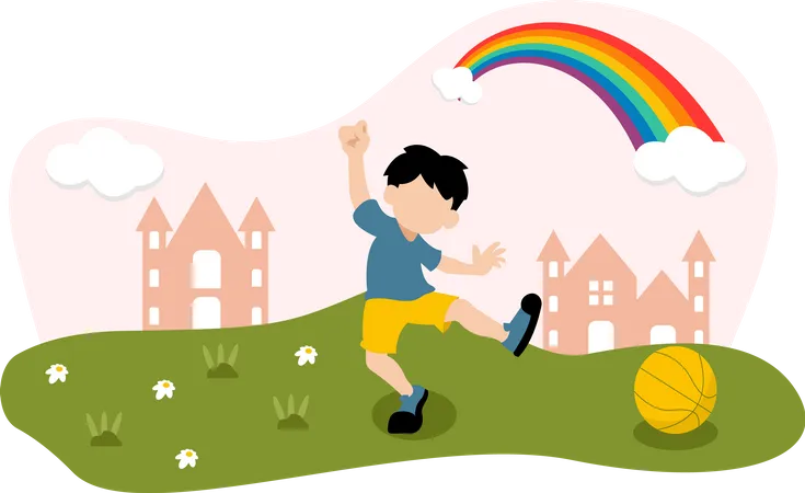 Kid playing football on children's day  Illustration