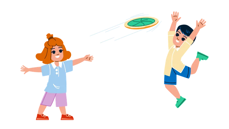 Kid playing frisbee  Illustration