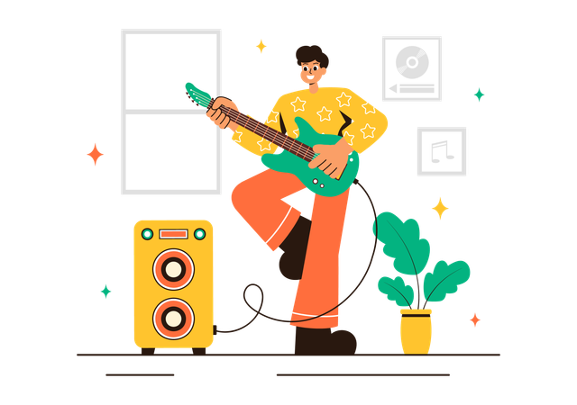 Kid playing guitar in music concert  Illustration