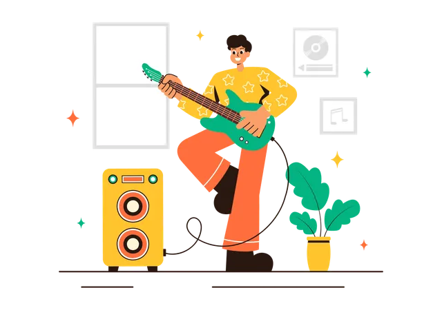 Kid playing guitar in music concert  Illustration