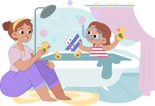 Kid playing in bathroom  Illustration