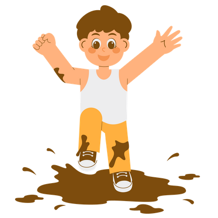 Kid Playing In Mud  イラスト