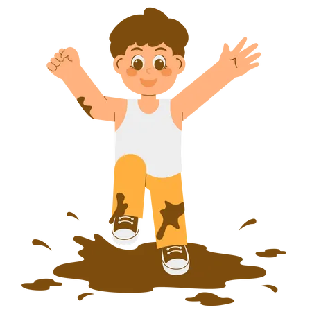 Kid Playing In Mud  Illustration