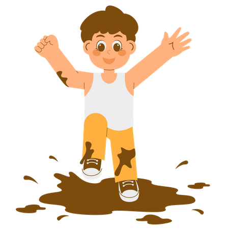 Kid Playing In Mud  Illustration