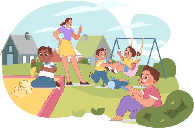 Kid Playing in Nursery Ground  Illustration