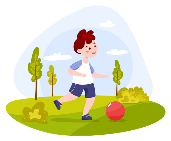 Kid playing with ball in park Illustration