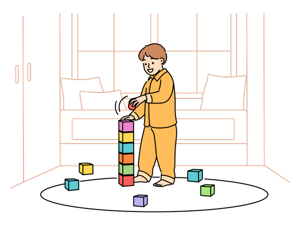 Kid playing with cube toys  Illustration