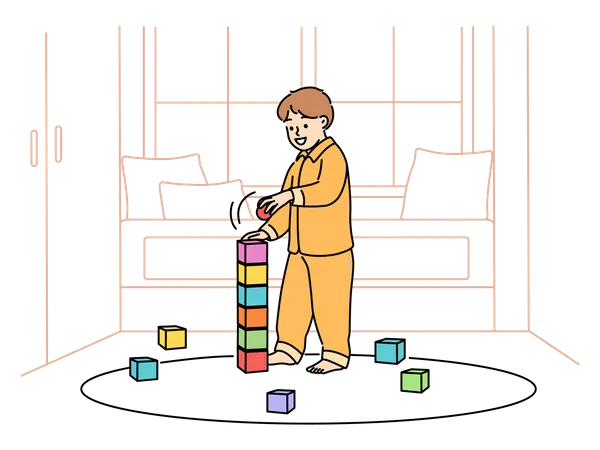 Kid playing with cube toys  Illustration
