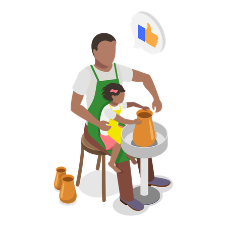 Kid Playing With Dad  Illustration