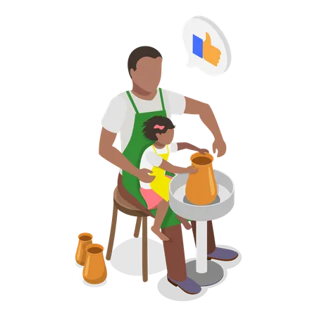 Kid Playing With Dad  Illustration