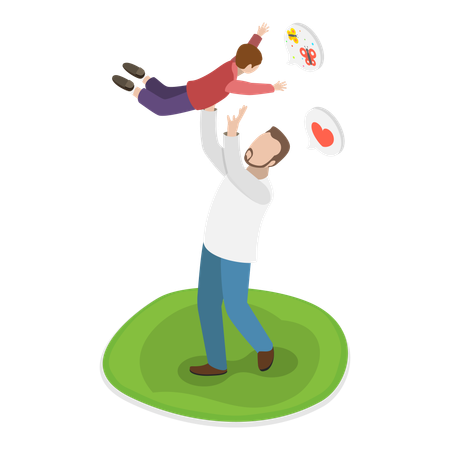 Kid Playing With Dad  Illustration