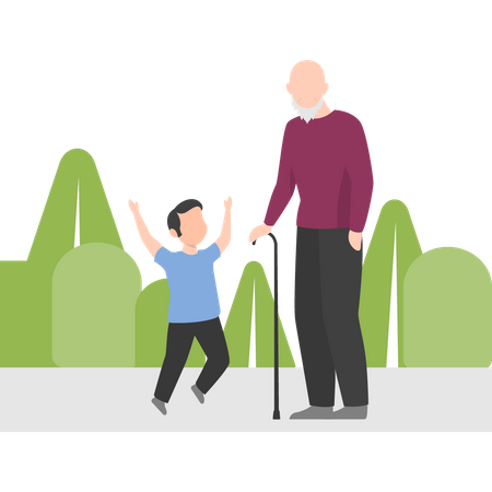 Kid playing with grandpa  Illustration