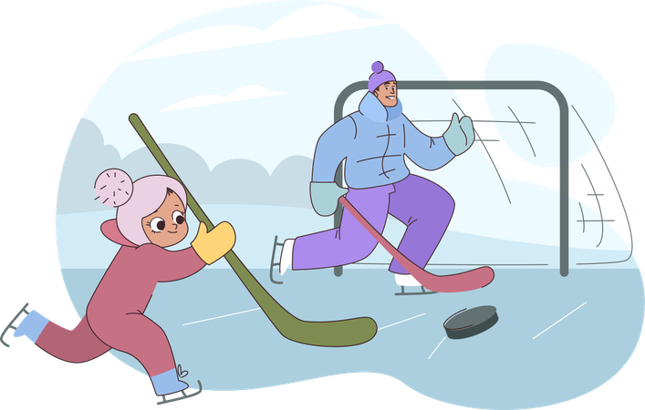 Kid playing with hockey  Illustration